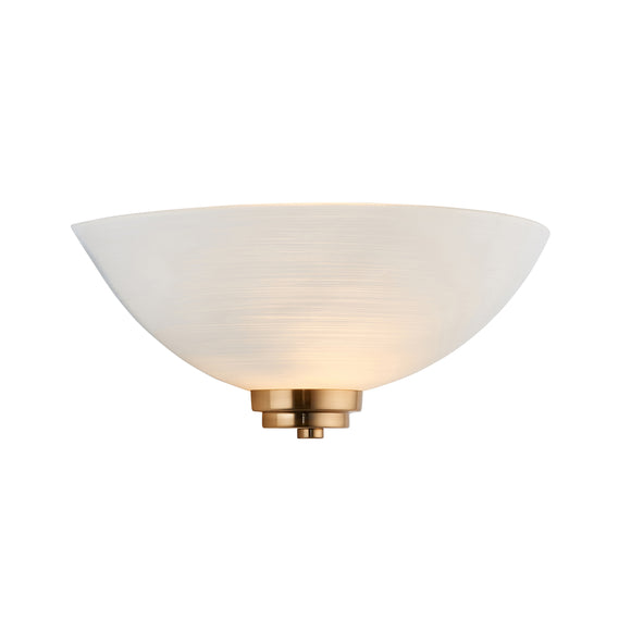 Wall light with an aged brass finish complete with a white painted glass shade. (0711WEL112439)