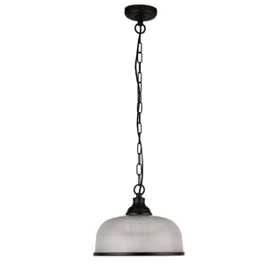 1 Light Pendant - Black Metal & Holophane Glass (0483HIG2BK)