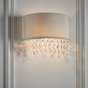 1 Light Wall Light with Silver Grey Shade and Facetted Glass Crystals (0711MAL94372)