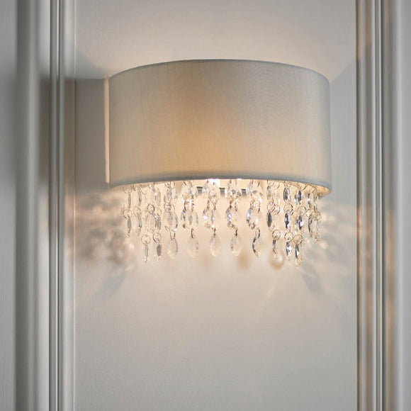 1 Light Wall Light with Silver Grey Shade and Facetted Glass Crystals (0711MAL94372)