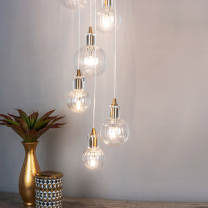 10 Light Cluster Pendant Brass & Glass (0183DIT2342)