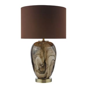 1 Light Table Lamp Brown Marble Effect and Antique Brass with Shade (0183EGA4229)