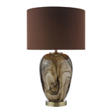 1 Light Table Lamp Brown Marble Effect and Antique Brass with Shade (0183EGA4229)