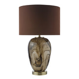 1 Light Table Lamp Brown Marble Effect and Antique Brass with Shade (0183EGA4229)