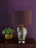 1 Light Table Lamp Brown Marble Effect and Antique Brass with Shade (0183EGA4229)