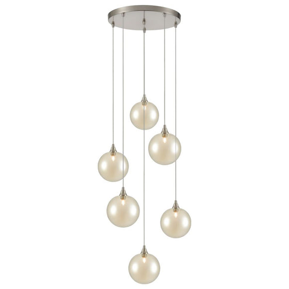 6 Light Spreader Satin Nickel with Amber Glass (0194GALFL24536366)