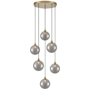 6 Light Cluster Aged Brass with Smoked glass (0194GALFL24686365)