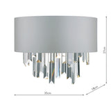 2 Light Wall Light Grey Shade & Crystal (0183HAL0939)