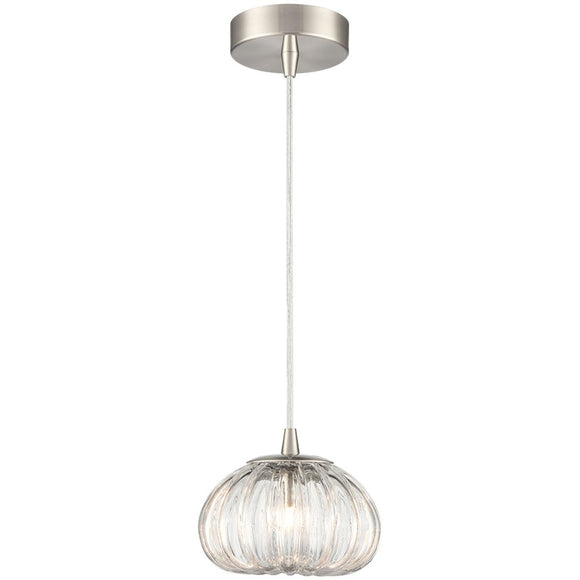 1 Light Pendant in Satin Nickel with Clear Ribbed Glass (0194HARPCH435)