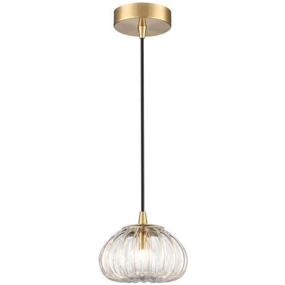 1 Light Pendant in Aged Brass with Clear Ribbed Glass (0194HARPCH436)