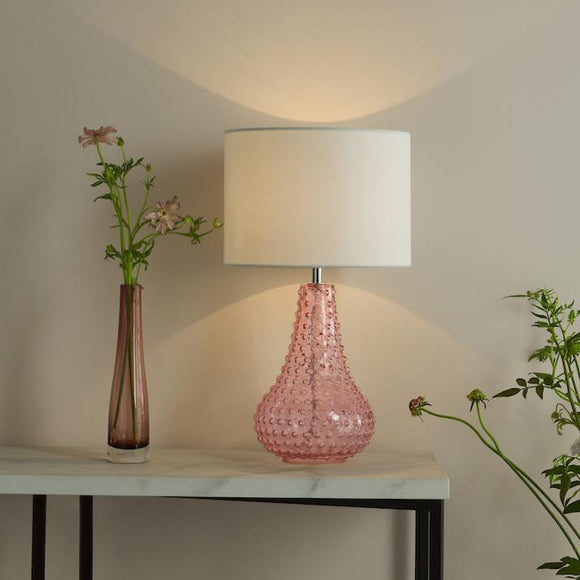 1 Light Table Lamp Pink Hobnail Glass with Shade (0183KRI4203)