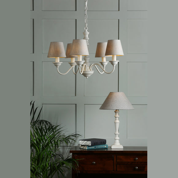 5 Light Pendant Distressed Off White with Natural Linen Shades (0183TAT3756058/081)
