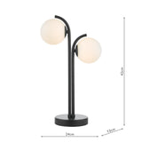 2 Light Table Lamp Matt Black and Opal Glass (0183ORL4222)