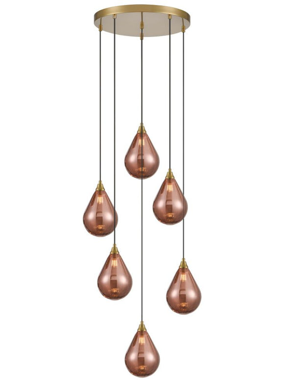 6 Light Spreader in Aged Brass with Copper Glass (0194PER24686357)