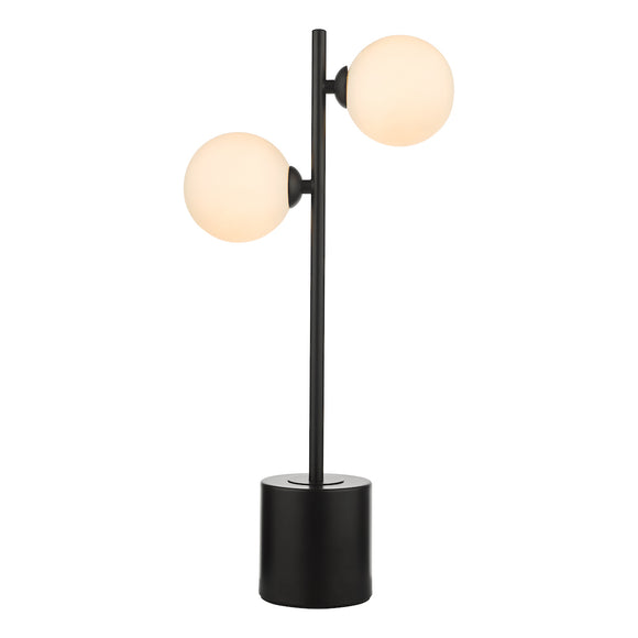 2 Light Table Lamp Matt Black Opal Glass (0183SPI422202)