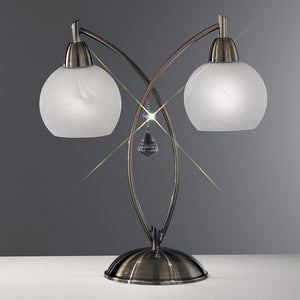 2 Light Table Lamp in Bronze with Alabaster effect Glasses (0194THE908)