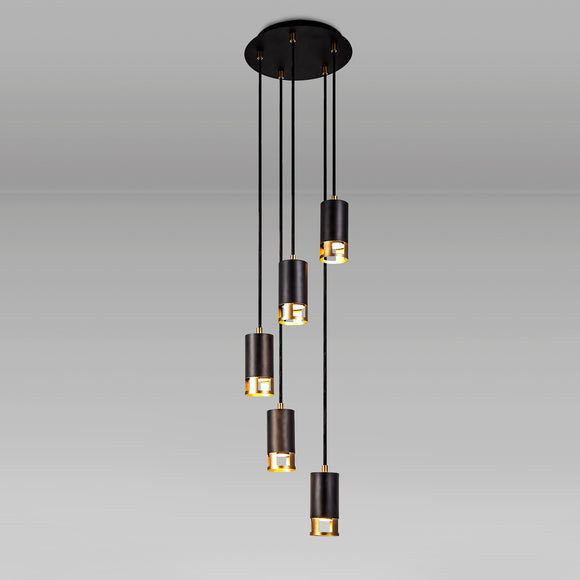 5 Light Round Pendant, GU10, Black/Painted Gold (1230BRE10D)