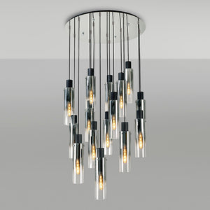 Tall 15 Light Round Pendant, Black / Smoke Fade Glass (1230CHE06A)