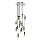 Tall 15 Light Round Pendant, Black / Smoke Fade Glass (1230CHE06A)