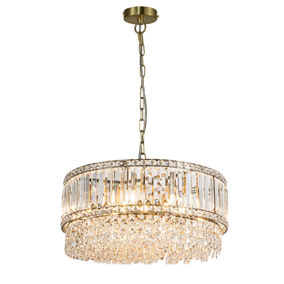 9 Light Chandelier 600mm Crystal Antique Brass (01529ISL09AB)