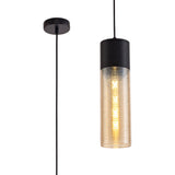 Single Tube Pendant 1 Light E27, Black/Amber Glass (1230SYM135C)