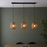 3 Light Linear Pendant Bamboo Cage Design with Matt Black Finish (0711MAT101775)