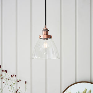 1 Light Pendant in Aged Copper Finish and Clear Glass Shades (0711HAN76332)