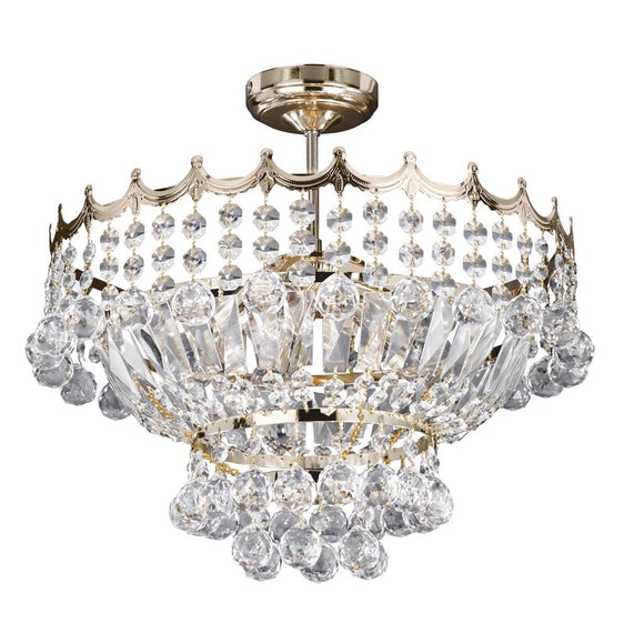 5 light Semi-Flush Crystal Chandelier - Gold & Crystal (0483VER5GD)