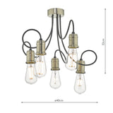 5 Light Semi Flush Antique Brass & Black (0183ALZ5475)