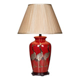 Table Lamp Red With Bird Detail comes with Taupe Faux Silk Shade (0183BER4225)