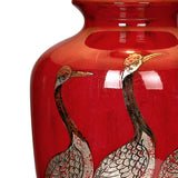 Table Lamp Red With Bird Detail comes with Taupe Faux Silk Shade (0183BER4225)