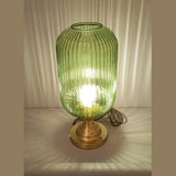 Satin Gold Table Lamp with 20cm Tubular Ribbed Glass, Green (1230RUBY)