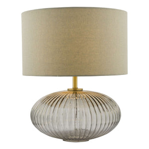 Table Lamp Smoked Glass Antique Brass Detail With Shade (0183EDM4275)
