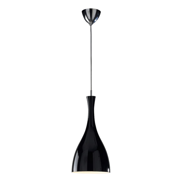 1 Light Pendant in polished chrome with a Black glass shade. (0183TON8622)