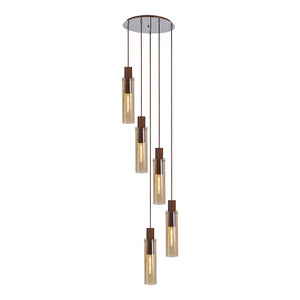 Tall 5 Light Round Pendant, Mocha / Amber Glass (1230CHE23D)