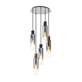 Tall 5 Light Round Pendant, Black / Smoke Fade Glass (1230CHE05B)