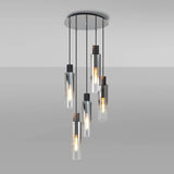 Tall 5 Light Round Pendant, Black / Smoke Fade Glass (1230CHE05B)