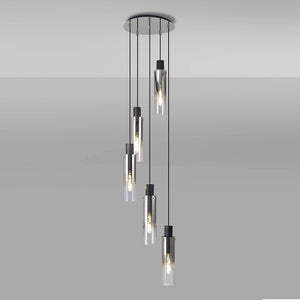 Tall 5 Light Round Pendant, Black / Smoke Fade Glass (1230CHE05B)