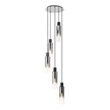 Tall 5 Light Round Pendant, Black / Smoke Fade Glass (1230CHE05B)