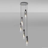 Tall 5 Light Round Pendant, Black / Smoke Fade Glass (1230CHE05B)