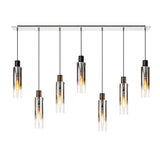 Tall 7 Light Adjustable Linear Pendant, Black / Smoke Fade Glass (1230CHE04B)