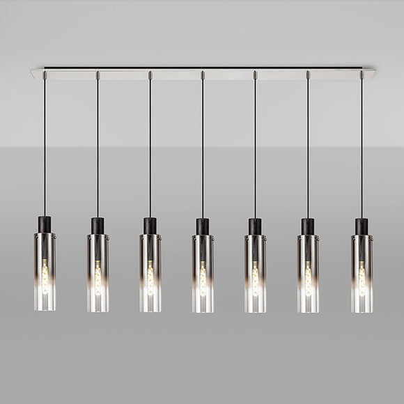 Tall 7 Light Adjustable Linear Pendant, Black / Smoke Fade Glass (1230CHE04B)