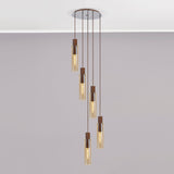 Tall 5 Light Round Pendant, Mocha / Amber Glass (1230CHE23D)