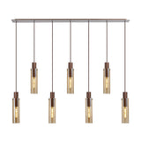 Tall 7 Light Adjustable Linear Pendant, Mocha / Amber Glass (1230CHE23K)