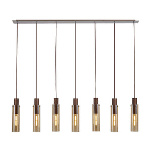 Tall 7 Light Adjustable Linear Pendant, Mocha / Amber Glass (1230CHE23K)