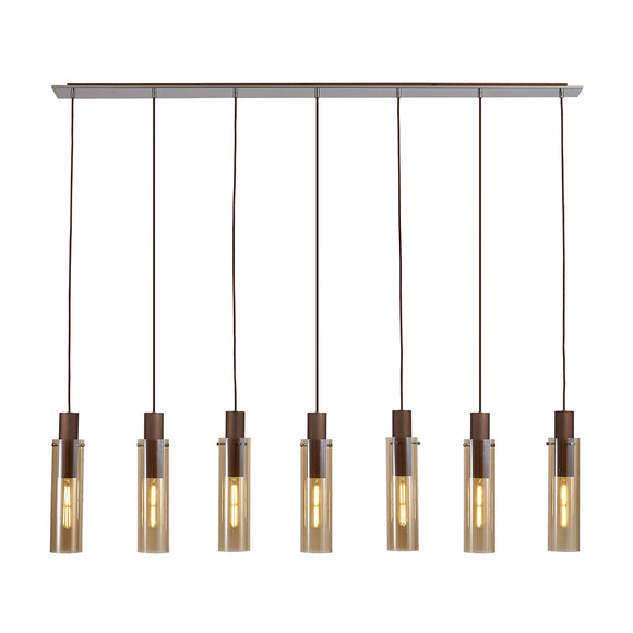 Tall 7 Light Adjustable Linear Pendant, Mocha / Amber Glass (1230CHE23K)