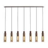 Tall 7 Light Adjustable Linear Pendant, Mocha / Amber Glass (1230CHE23K)