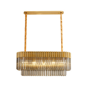 5 Light Rectangle Pendant in Brass finish with Smoked Sculpted Glass (1230GEN58B)